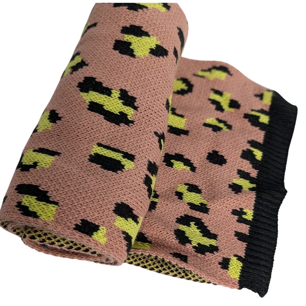 French Connection Leopard Print Knit Scarf In Pink Yellow Black NEW - Picture 10 of 10